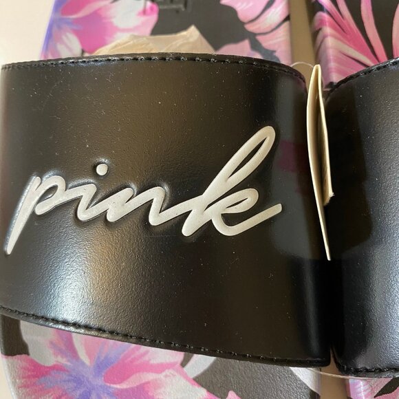 VS Pink M 7-8 Floral Print Logo Slides - Picture 3 of 10